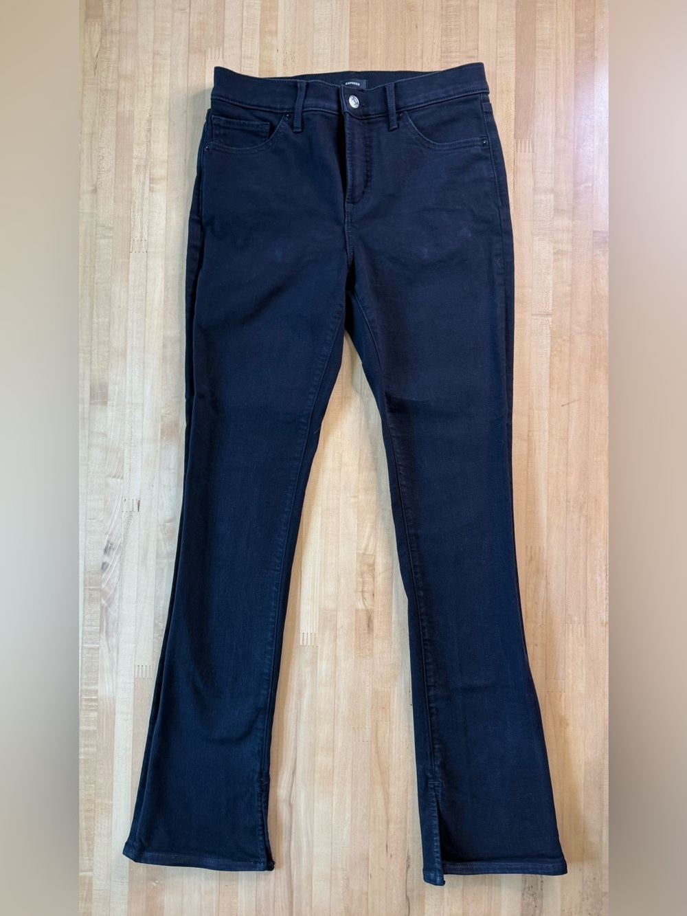 Express Skyscraper Mid Rise Stay Black Jeans 6R Split Hem Stretch
